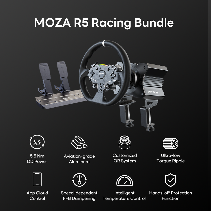 Moza Racing R5 Sim Racing Bundle | Apex Sim Racing | USA STOCK